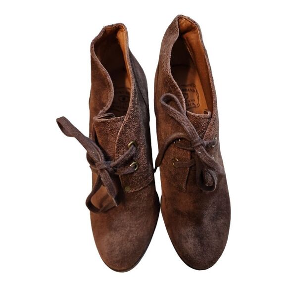Lucky Brand Brown Suede Leather Booties Lace Up Wedge Heel Boho Women’s Size 7 - Picture 6 of 10